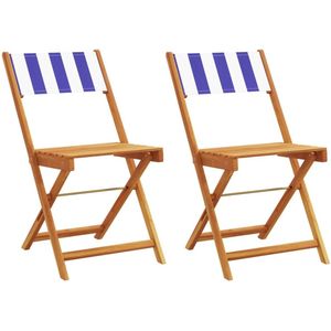 vidaXL Bistrostoel - Bistrostoelen - Tuinstoel - Tuin Stoel - Bistrostoelen 2 st massief acaciahout en stof blauw en wit