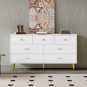 Gran Vida® - Dressoir - Gouden Details - 7 Laden - Ruim & Elegant - Modern Landelijk - Stevige Metalen Poten - 140x35x76 cm