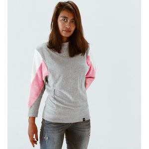 Sweatshirt - AMY - gemaakt van 4 verschillende gerecyclede stoffen - wit, donker roze, grijsº