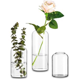 Glazen bloemenvaas, 3-delig Glasseam helder decoratieve handgemaakte vazen ​​voor tafeldecoratie bruiloft centerpieces smalle hals ronde vaas set voor rozen pampas gras tulp woonkamer ornamenten