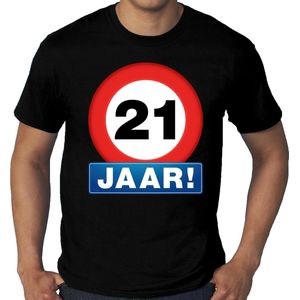 Grote maten stopbord / verkeersbord 21 jaar verjaardag t-shirt - zwart - heren - 21e verjaardag - Happy Birthday eenentwintig jaar shirts / kleding XXXL