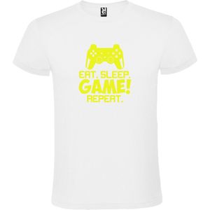 Wit t-shirt met tekst 'EAT SLEEP GAME REPEAT' print Geel  size 3XL
