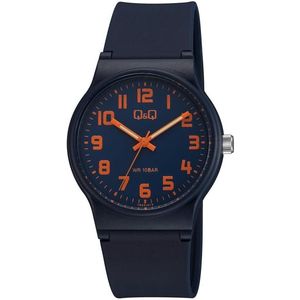 Q&Q VS50J012Y - Horloge - Sport - Analoog - Unisex - Plastic band - Rond - Cijfers - Kunststof - Donkerblauw - Oranje - 10 ATM