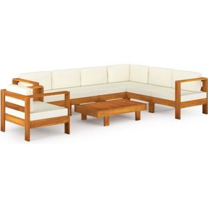 vidaXL 8-delige Loungeset Acaciahout Crèmewit Loungeset - Tuinset - Acacia Hout - Lounge Bank - Buitendecoratie