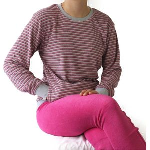 Tenderness-Dames Pyjama-Badstof-Gestreept Dessin-Rose. - Maat S