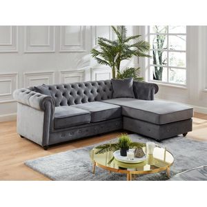 TOLEDO - Omkeerbare Chesterfield-Hoekbank - Antraciet - Fluweel
