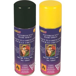 Haarverf/haarspray - 2x - geel/zwart - spuitbus - 125 ml - Carnaval/halloween