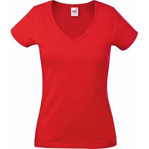 Fruit Of The Loom Dames Vrouwen-Fit Valuegewicht V-hals T-shirt met korte mouwen (Rood)