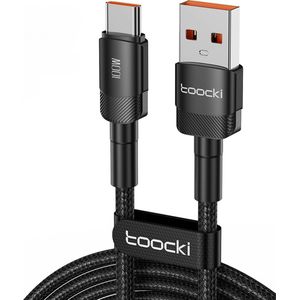 Toocki USB C Kabel 2.0 Ultra Fast Charging - Oplaadkabel USB-A naar USB-C 100 Watt 1 Meter - Apple MacBook/iPad Samsung Galaxy/Note OnePlus - Tot 8 Keer Sneller - Nylon - Android Auto - Zwart