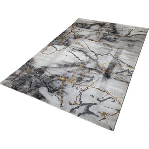 Flycarpets Carrara Modern Vloerkleed - Marmer Design - Kleur: Grijs / Goud - Afmeting: 200x290cm