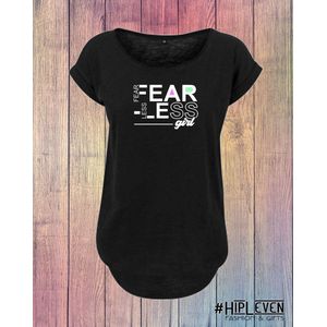 Shirt met lange rug ""Fearless Girl"" Zwart - Wit / XL (42-44)