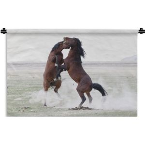 Wandkleed Wilde Mustangs - Wilde paarden testen elkaar Wandkleed katoen 60x40 cm - Wandtapijt met foto