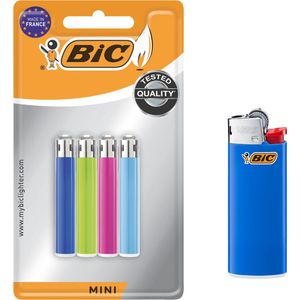 BIC Mini J25 Vuursteen Aanstekers - Verschillende Kleuren - Pak van 4 kleine gasaanstekers