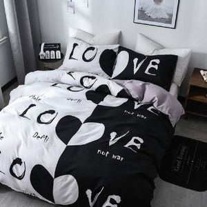 Beddengoed, 200 x 200 cm, paar liefde, 3-delig, zwart en wit, beddengoedset met ritssluiting, dekbedovertrek en kussensloop, 50 x 75 cm (Love, 200 x 200)