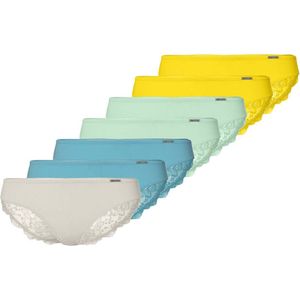 SAPPH - 7-PACK Brazilian voor vrouwen - Mimosa - Low Brazilian - Met kant - See-through stof - Geel, Blauw, Groen & Wit - Maat L