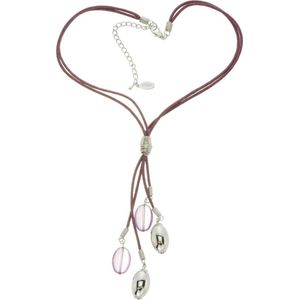 Behave Korte ketting bordeaux rood paarse y ketting van koord 40 cm lengte + 7.5 cm verlengketting met ovale hanger 10 cm lengte