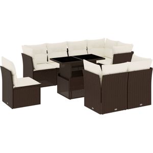 vidaXL - 9-delige - Loungeset - met - kussens - poly - rattan - bruin