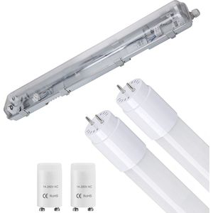 LED Waterdichte TL Armatuur met T8 G13 Buizen - Velvalux Strela - 60cm - Dubbel - Koppelbaar - Waterdicht IP65 - 16W 1920lm - 865 Helder/Koud Wit 6500K | Vervangt 138W