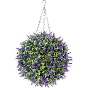 Paarse zachte lavendel lang blad Topiary gras bloem bal **UV Fade beschermd** 40cm - Kunstmatig