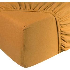 DoubleDry Hoeslaken Jersey 100% Katoen - Tweepersoons 160x200 cm - Zacht & Huidvriendelijk - Rondom Elastiek - Okergeel