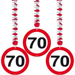 15x stuks Rotorspiralen 70 jaar verjaardag verkeersborden - Leeftijd feestartikelen/versieringen