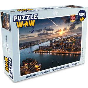 Puzzel Rotterdam - Skyline - Zonsondergang - Nacht - Legpuzzel - Puzzel 500 stukjes