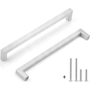 Handgreep RVS Vierkant | 14cm | Inclusief bevestigingsbouten | Zilver | Meubelhandvat | greep | Keukengreep | Hand Grepen | Deurgreep Staal | Metaal | Strak Meubelbeslag | schuifdeur | Handvat | Greep | Schuifdeurgreep | Roestvrij | Hartafstand 128mm