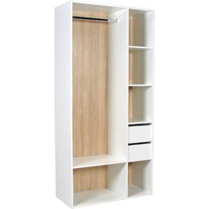 Vente-unique Open kledingkast - L98 cm - Wit en houteffect - TAMOKA L 98 cm x H 205 cm x D 45 cm