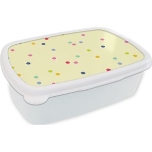 Broodtrommel Wit - Lunchbox - Brooddoos - Confetti - Patronen - Pastel - 18x12x6 cm - Volwassenen