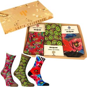 Sock My Feet geschenkdoos sokken dames 39 42 - cadeau voor vrouw - duurzaam - naadloos - Parrot Kiwi Trendy Flowers