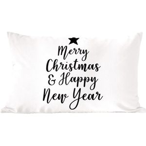 Sierkussens - Kussentjes Woonkamer - 50x30 cm - Kerst quote ""Merry Christmas & Happy New Year"" tegen een witte achtergrond - Kerstversiering - Kerstdecoratie voor binnen - Woonkamer