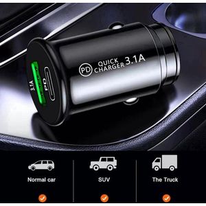 Type C Autolader - 2 poorten - USB 3.1 - Snellader - Autolader Universeel Autolader - Type C - Auto Accessories - 1 Stuk - Zwart