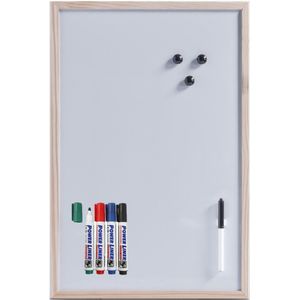 Zeller Magnetisch whiteboard/memobord - met houten rand - 40 x 60 cm - met 4x Power Liner stiften