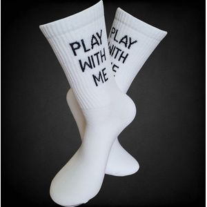 Sportsokken - Speel met me Sokken - leuke sokken - vrolijke sokken - witte sokken - tennis sokken - fitness sokken - valentijns cadeau - sokken met tekst - Verjaardags cadeau - grappige sokken - Socks waar je Happy van wordt - maat 37-44