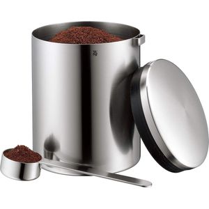 Koffieblik voor 500 g, roestvrijstalen blik met maatlepel, Cromargan roestvrij staal, gematteerd, voor koffiepoeder en koffiebonen, vaatwasmachinebestendig