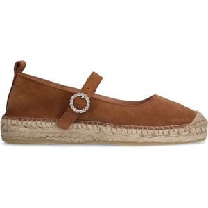 Manfield - Dames - Cognac suède espadrilles met gesp - Maat 38