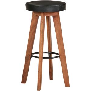 vidaXL Barkrukken - Echt leer en Acaciahout - Set van 2 Barkrukken - Eetkamerstoelen - Keukenstoelen - Design Meubels - Acacia Hout
