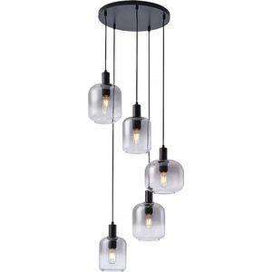 Freelight - Hanglamp Vario 5 lichts Ø 50 cm rook glas zwart