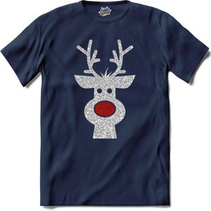 Kerst rendier buddy glitter - T-Shirt - Dames - Navy Blue - Maat S