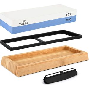 VanDijck® Dubbelzijdige Messenslijpset - Slijpsteen voor Messen en Gereedschappen - Wetsteen Slijpsteen set 6000/1000