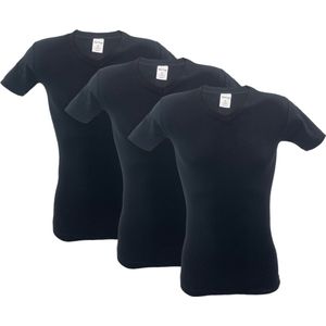 3 stuks SQOTTON  V-hals T-shirt - Zwart - Maat S