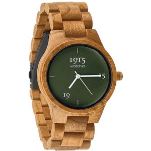 1915 Watch Origin Dunes - Ø 38 mm - Dames Horloge - Kersenhout - Polshorloge - Houten Horloge - 1915 watches - Duurzaam Cadeau - Inclusief Geschenkdoos - Cherrywood Watch - Dameshorloge - Horloge Geschenkset - Groen