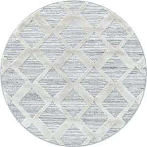 Flycarpets Sofia Rond Vloerkleed Geruit - Crème / Grijs - Laagpolig Tapijt Woonkamer - 120x120 cm