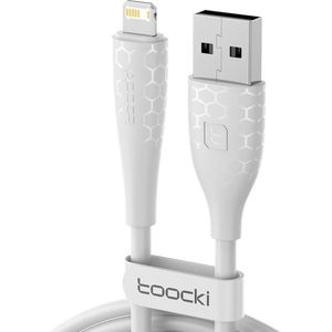 Toocki Oplaadkabel 'Fast Charging' - USB-A naar Lightning - 12W 2.4A Snellader - 1 Meter - voor Apple iPhone 8/X/XS/XR/11/12/13/14/SE, iPad, AirPods, Watch - Tot 2 Keer Sneller - Sterker snoer van TPE-Rubber - voor Apple Carplay - Crème WIT