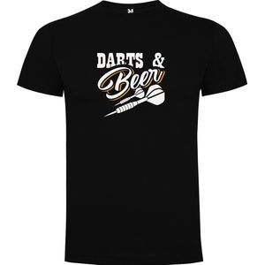 Zwart T-Shirt met Kleurrijke print “ Darts Beer Dartpijlen – Darten Bier en Dartpijlen “ Print Full Color Maat XL