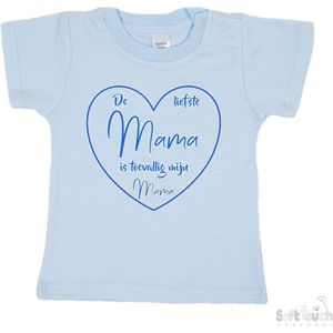 Soft Touch T-shirt Shirtje Korte mouw ""De liefste mama is toevallig mijn mama"" Unisex Katoen Blauw/blauw Maat 62/68