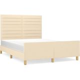 vidaXL - Bedframe - met - hoofdeinde - stof - crèmekleurig - 140x190 - cm