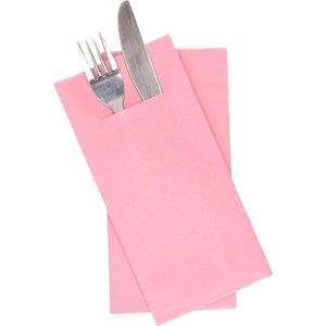 24 stuks lichtroze servetten met servet zakje voor bestek 40 cm