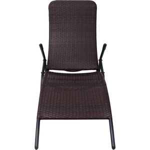 vidaXL Inklapbaar Ligbed - Poly Rattan - Bruin Ligbed - Tuinmeubel - Lounge Stoel - Relax Stoel - Buitendecor