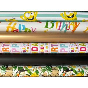 Assortiment verjaardag feest Inpakpapier 6 rollen- Breedte 70 cm - 2m lang